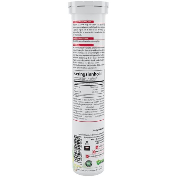 Premium Vitamin-C + Zinc + D3 1000 mg - Raspberry - 20 Brustabletter