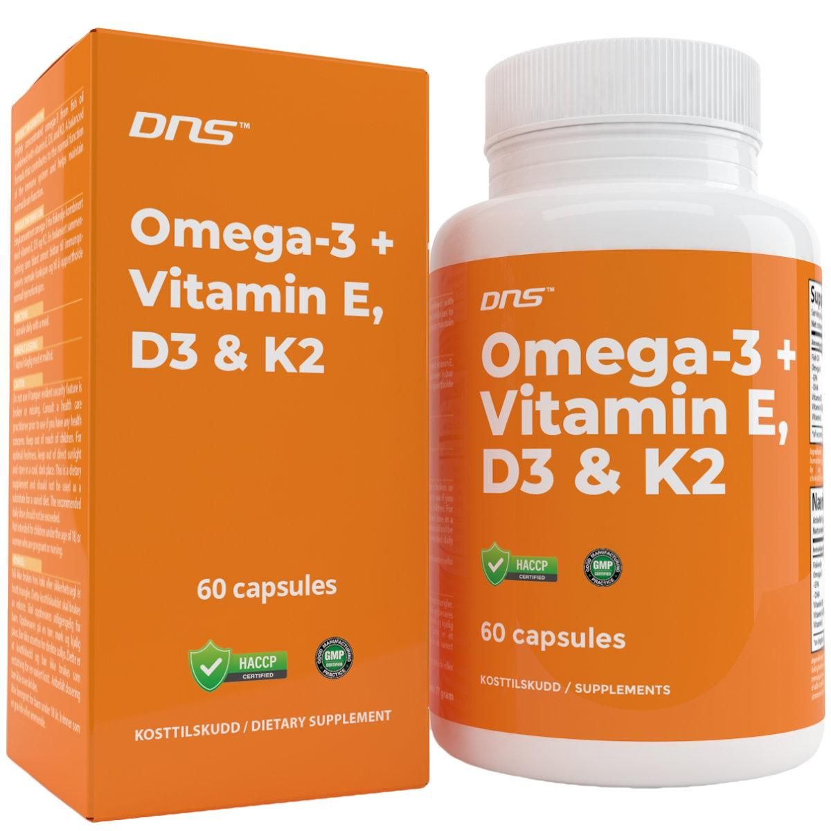 Omega-3 + Vitamin E, D3 & K2 - 60 kapsler