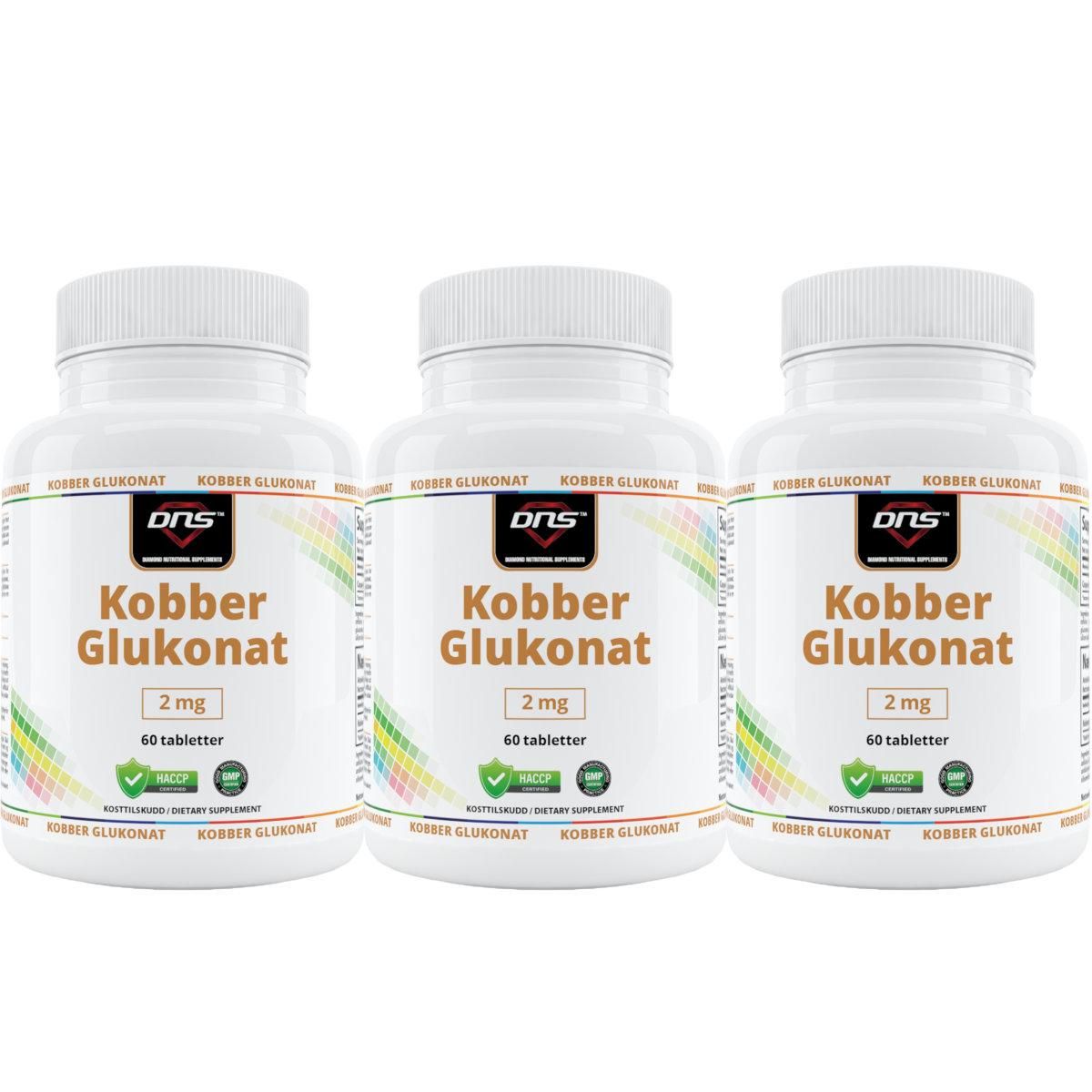 3-pack Kobber Glukonat 2 mg - 3 x 60 tabletter