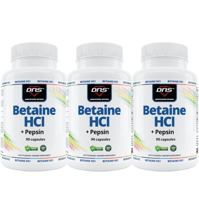 Hovedbilde 3-pack - Betaine HCl + pepsin - 3 x 90 kapsler